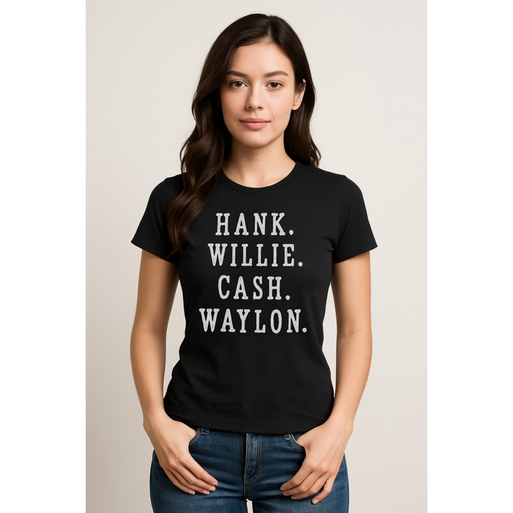 Hank Willie Cash Waylon Country Music Black Graphic Tee - S